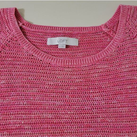 Loft Women's Pink Marled Roundneck Lightweight Elbow-length Pullover Sweater - Picture 8 of 11
